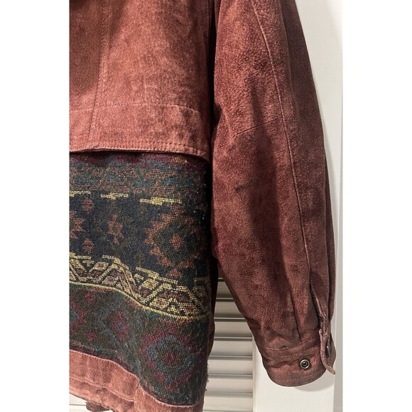 VTG Adventure Bound Suede Western Thinsulate Navajo Aztec Tribal Hooded Jacket - Picture 8 of 11